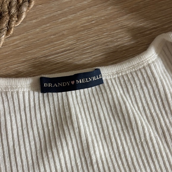 Brandy Melville Cream Ribbed Button-Down Shirt - Picture 2 of 2